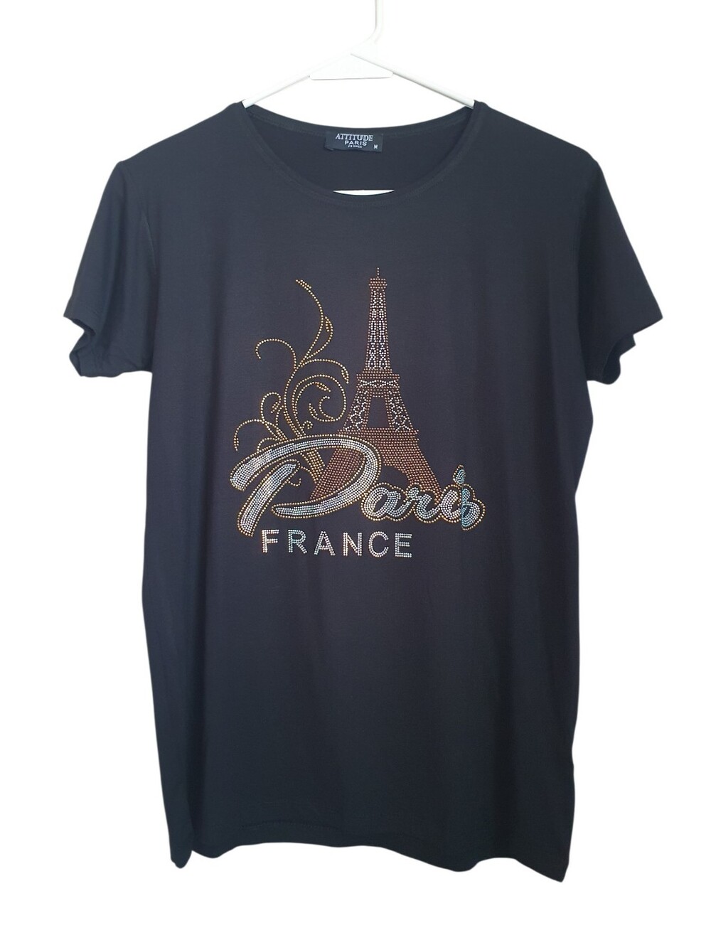 Attitude Paris France T-Shirt Women M Black Eiffel Tower Souvenir